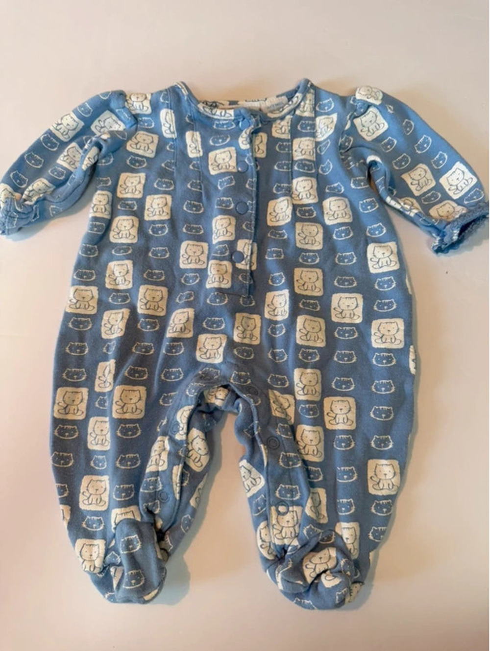 Vintage Miniwear Blue Cat Print Footed Sleeper Newborn